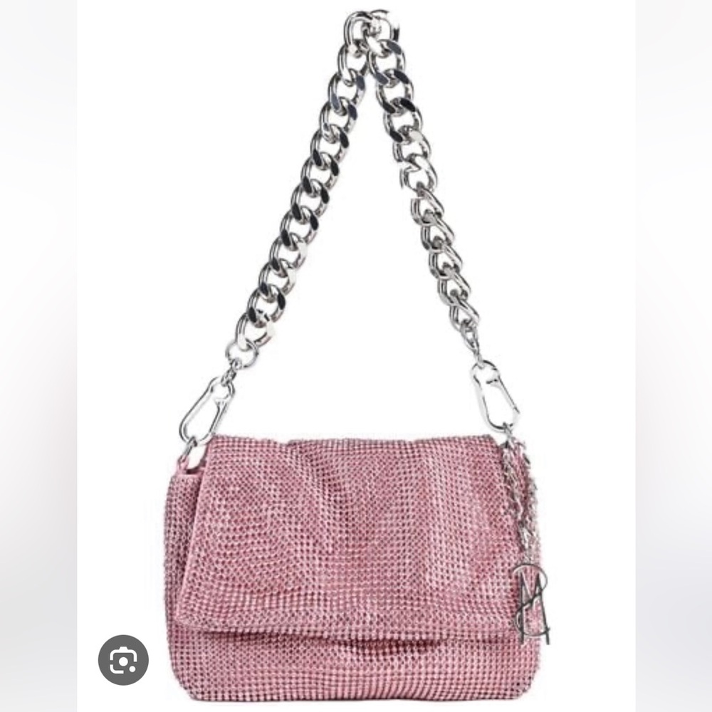 Steve Madden Diamante Chainmail Rhinestone Sparkle Glitter Shoulder Bag NWT Pink
